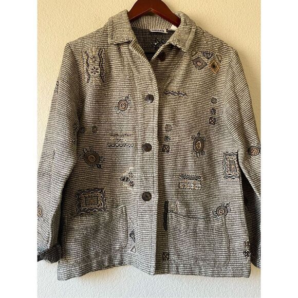 Vintage Chicos silk and cotton beaded and embroidered animal shirt jacket size m - Picture 2 of 6